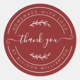 Warm Red Homemade Thank You Label Runder Aufkleber