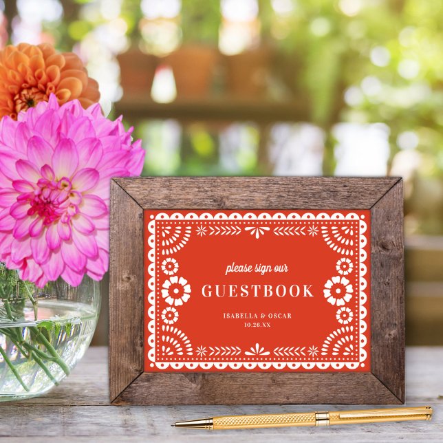 Warm Red Papel Picado Wedding Guestbook Sign Poster (Von Creator hochgeladen)