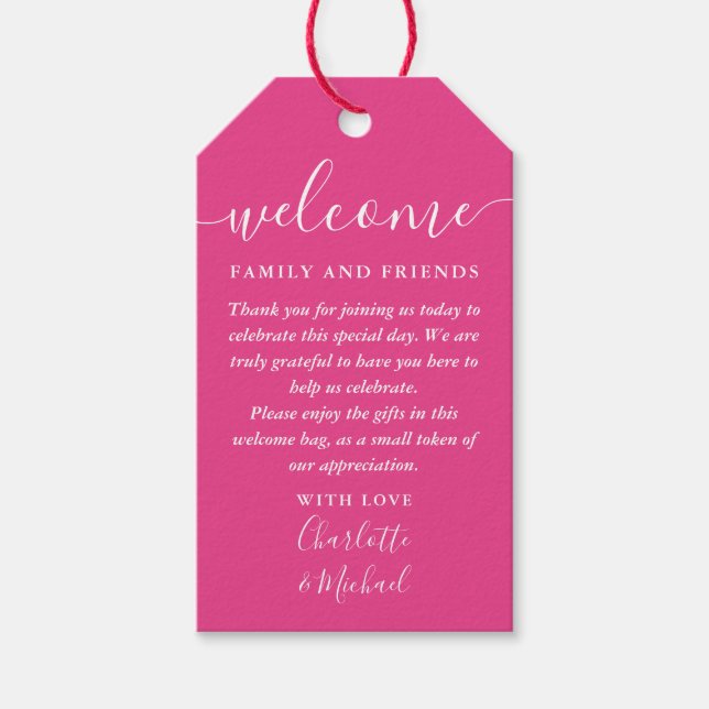 Warm rosa Gastgeschenk Hochzeit Begrüßungskörbe Geschenkanhänger (Vorderseite)