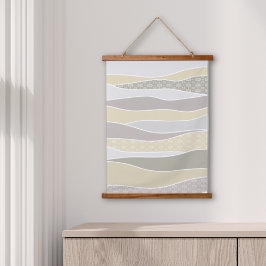 Warm rosa Gelbgrün abgerundeter Streifen Abstrakte Wandteppich Mit Holzrahmen