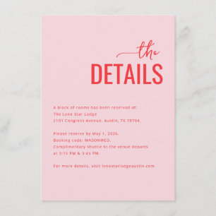 Warm Rosa minimalist Eventdetails Begleitkarte