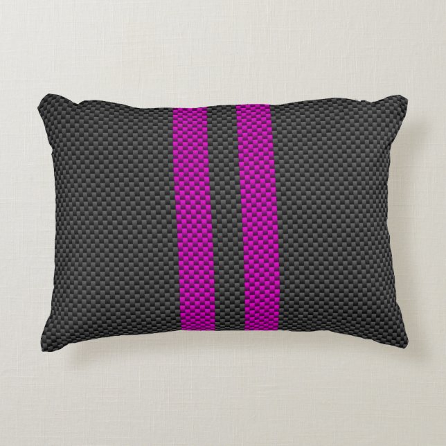 Warm rosa Racing Streifen im Carbon Fibre-Stil Dekokissen (Vorderseite)