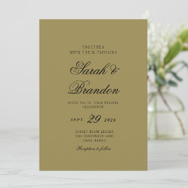 Warm Solid Color Olive green Script Wedding Einladung