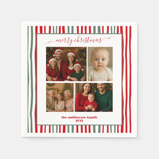 Warm Stripes family Photo merry Christmas Serviette (Vorderseite)