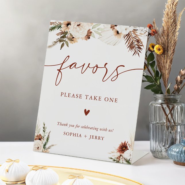 Warm Terracotta Earthy Boho Floral Favors Wedding Sockelschild (Von Creator hochgeladen)