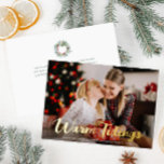 warm tidings merry christmas folien feiertagskarte<br><div class="desc">Elegant modern Christmas photo card design with real gold foil detail</div>