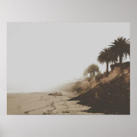 Warm Toned Foggy Beach with Palm Trees