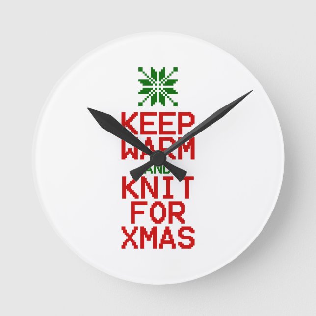 Warm und Strick für Weihnachten behalten Runde Wanduhr (Vorderseite)