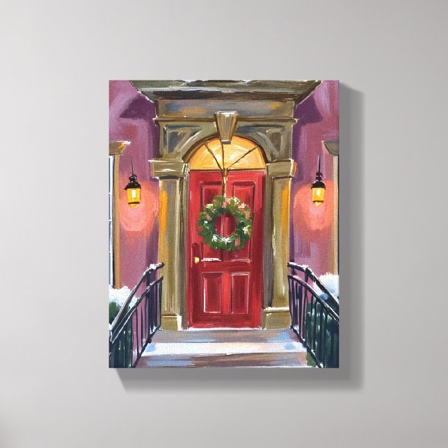 Warm Welcome | Christmas Red Wreath Cozy Painting Leinwanddruck (Vorderseite)