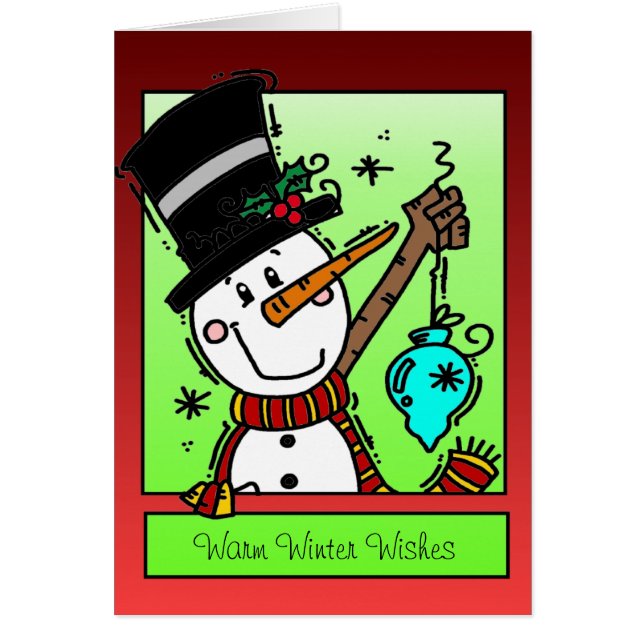 Warm Winter Wings Snowman Carte de voeux de vacanc (Devant)