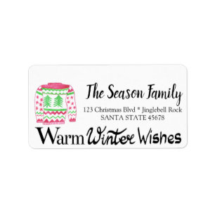 Warm Winter Wishes Christmas Sweater Adressaufkleber