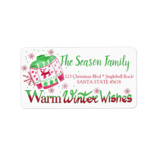 Warm Winter Wishes Christmas Sweater Adressaufkleber