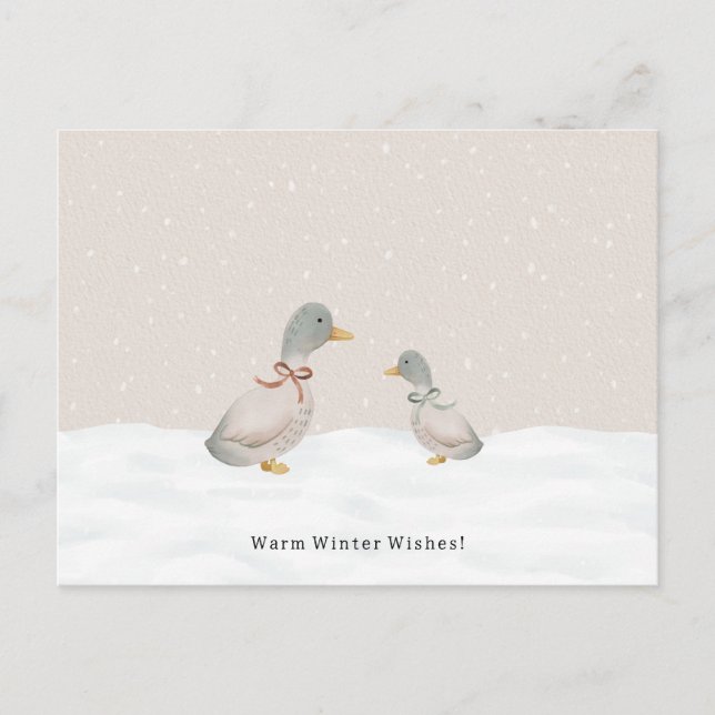 Warm Winter Wishes Cute Ducks In The Snow Card Postkarte (Vorderseite)