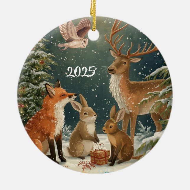Warm Winter Wishes Holiday Woodland Animals 2025 Keramik Ornament (Hinten)