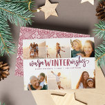 Warm Winter Wishes | Photo Collage Feiertagskarte<br><div class="desc">Our festive and elegant holiday card design is the perfect way to show off six of your favorite family photos. Design features "Warm Winter Wishes" in hand lettered burgundy plum typography on a white background. Personalize with your names and the year for a chic custom Christmas greeting.</div>
