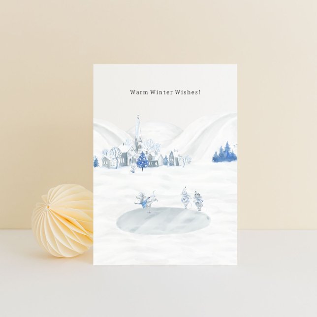 Warm Winter Wishes Winter Village Cute Mice Postkarte (Von Creator hochgeladen)