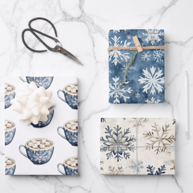 Warm Wishes Cocoa Marshmallow Snowflakes Christmas Geschenkpapier Set (Vorderseite)