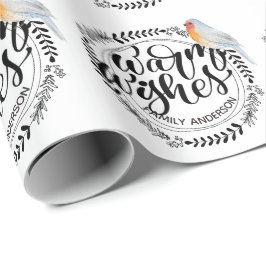 WARM WISHES Festive Winter Robin Personalisiert Geschenkpapier