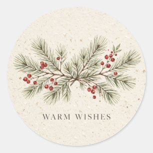 Warm Wishes Kiefern-Mini-Kerzen-Geschenklabel Runder Aufkleber