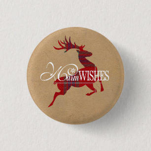 Warm-Wishes-Rentier-Tartan Rot/Kraft ID589 Button