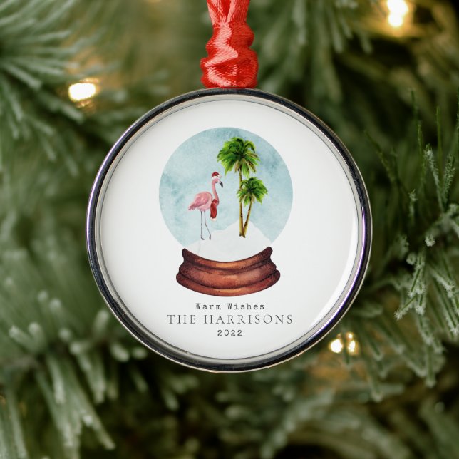 Warm Wishs Flamingo Snow Globe Ornament Aus Metall (Baum)