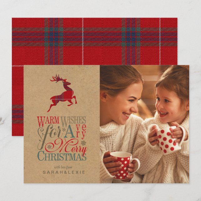 Warm wünscht Foto Kraft & Tartan Red ID589 Einladung (Vorne/Hinten)
