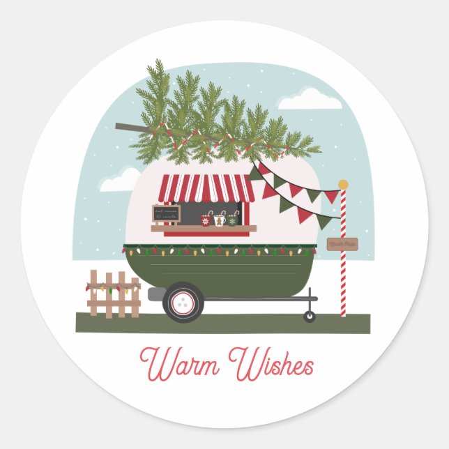 Warm wünscht Hot Cocoa Camper Weihnachten Runder Aufkleber (Vorderseite)