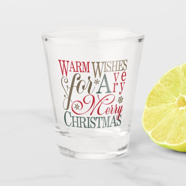 Warm wünscht Typografie rot/grün ID589 Schnapsglas (Vorderseite)
