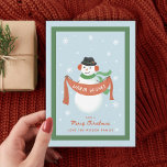 Warm wünscht Vintag Snowman Illustriert Feiertagskarte<br><div class="desc">Vintag inspiriert Schneemann mit einem Schal mit "warmen Wünschen" darauf,  "und einen fröhlichen Weihnachten" unten. Originalbild von Becky Nimoy</div>