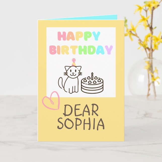Warm Yellow&Rainbow Cat Happy Birthday Card Karte (Gelbe Blume)