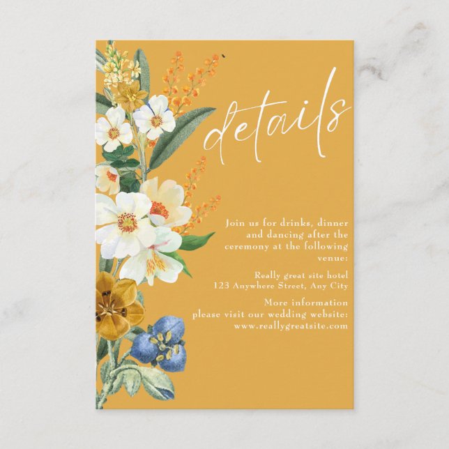 Warm yellow Spring Garden Wildflowers wedding Begleitkarte (Vorderseite)