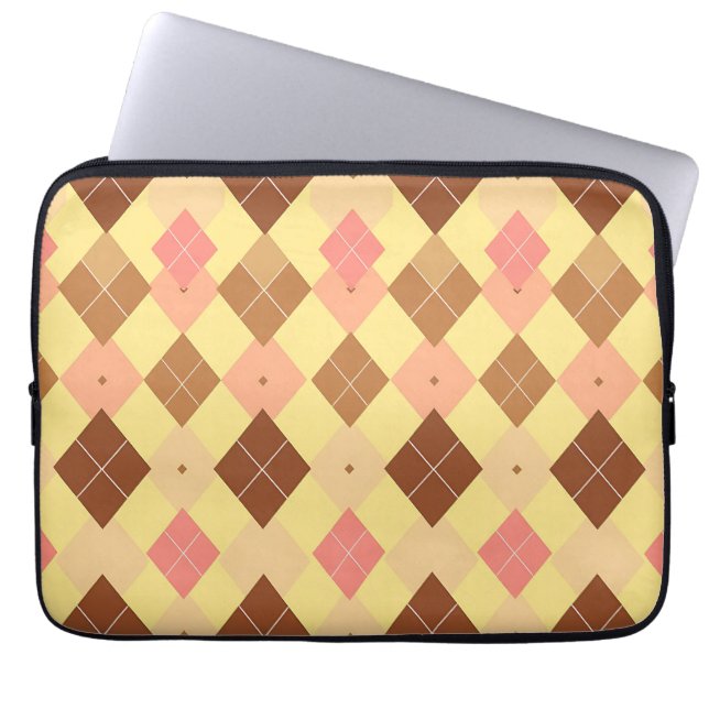 Warmbraun-Rosa-Argyle-Muster Laptopschutzhülle (Vorderseite)