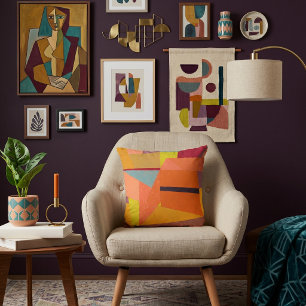 Warme abstrakte Vintage-Geometrie Berglandschaft Kissen