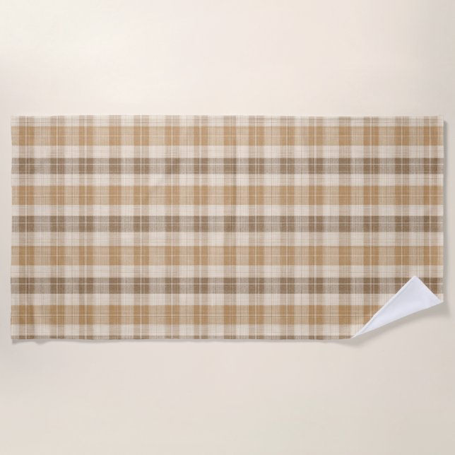 Warme beige karierte Leinenstruktur mit Webmuster Strandtuch (Vorderseite)