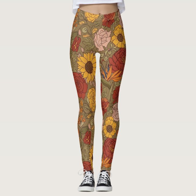 Warme Blumenmuster-Leggings Leggings (Vorderseite)