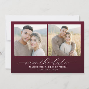 Warme Bordeauxrote Elegante Fotocollage Save The Date