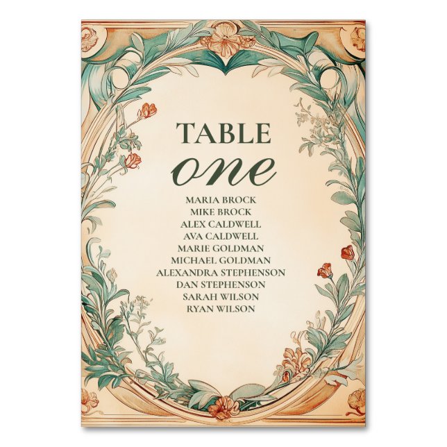 Warme botanische Rahmen Hochzeit Tischnummer (Vorderseite)
