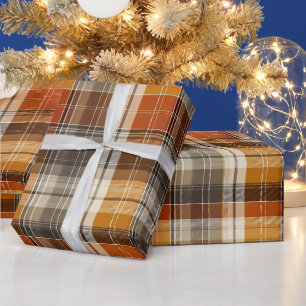 Warme Braun Orange Herbst Gitter Ahorn Karomuster Geschenkpapier