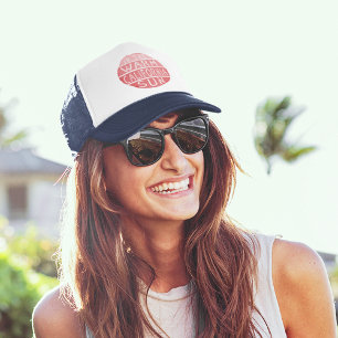 Warme California Sun Vintag Typografie Coral Truckerkappe
