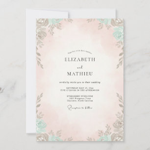 Warme Champagner-Minz-Blatt-Hochzeit Einladung
