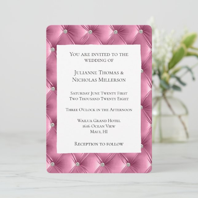 Warme Chic Soft Pink Imitats Velvet Wedding Einladung (Stehend Vorderseite)