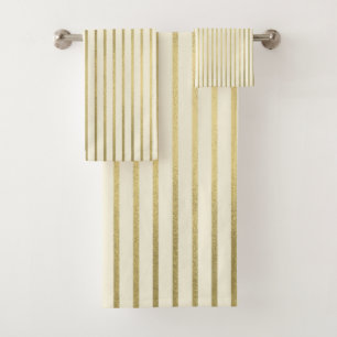 Warme Creme Gold Streifen Minimales Chic Muster Badhandtuch Set