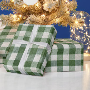 Warme Creme-Grün-Karierte Streifen Weihnachten Geschenkpapier