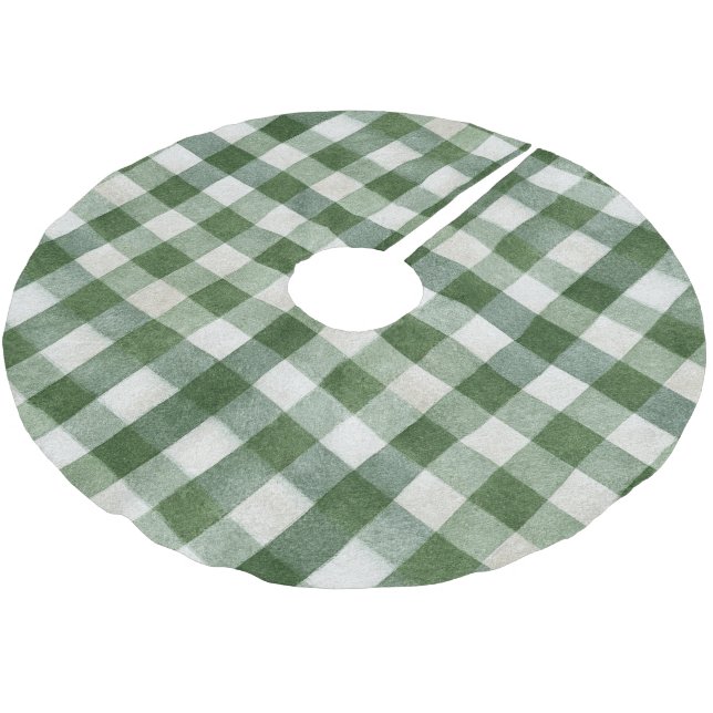 Warme Creme-Grün-Karierte Streifen Weihnachten Polyester Weihnachtsbaumdecke (Schrägansicht)
