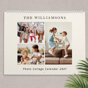 Warme Creme moderne Familienfotocollage 2027 Kalender
