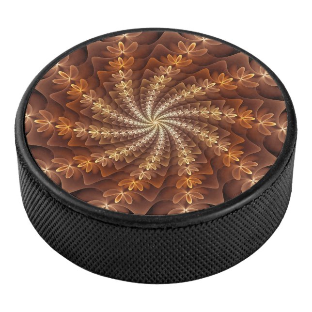 Warme Farben, trendige moderne Fraktal Art Muster Eishockey Puck (3/4)