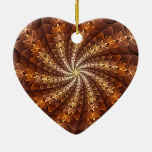Warme Farben, trippiges modernes fraktales Herz-Mu Keramik Ornament