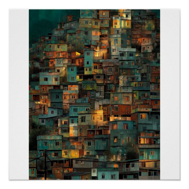 Warme Favela-Hügelseite bei Dämmerung Gemütliche u Poster (Vorderseite)