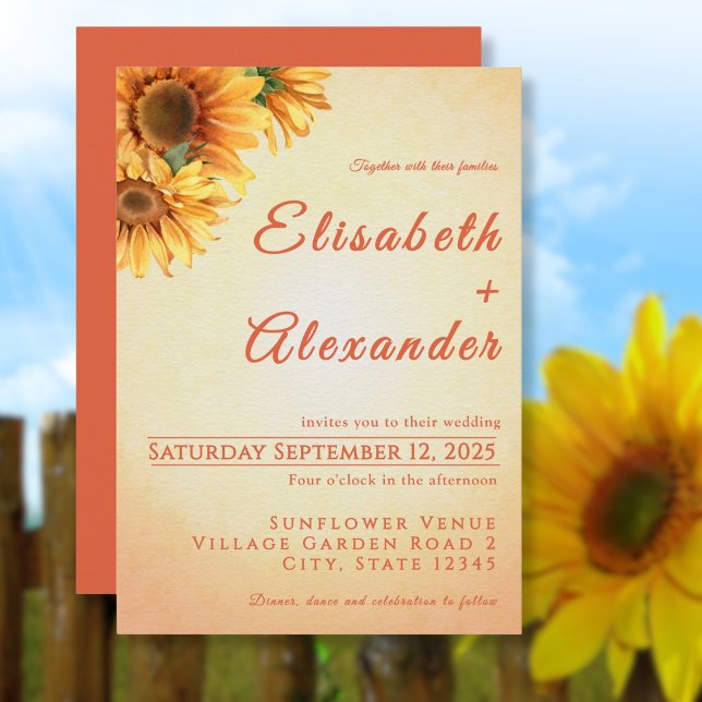 Warme, fröhliche Sonnenblume Einladung Hochzeit (Warm Joyful Sunflower Wedding Invitation)