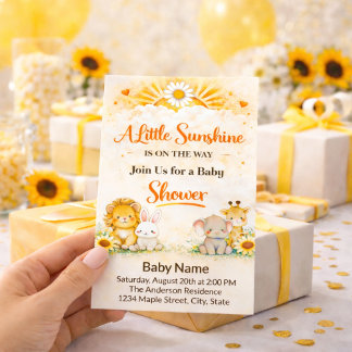 Warme gelbe Dschungelsafari-Tiere Baby Shower Flyer
